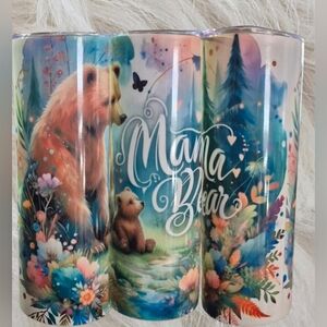 Mama Bear Floral Bear Tumbler - Colorful Watercolor Design 20oz